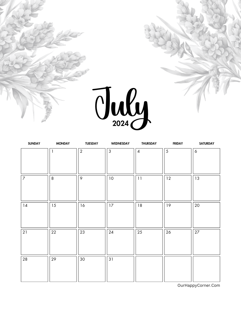 July calendar 2024 printable