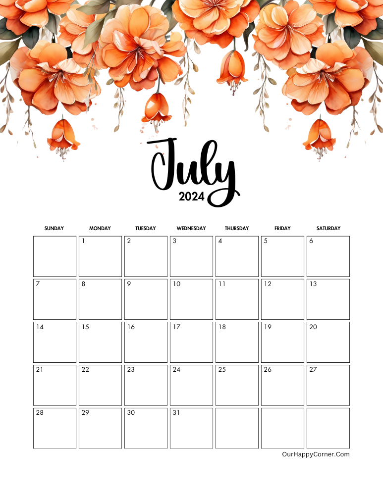 orange flowers calendar