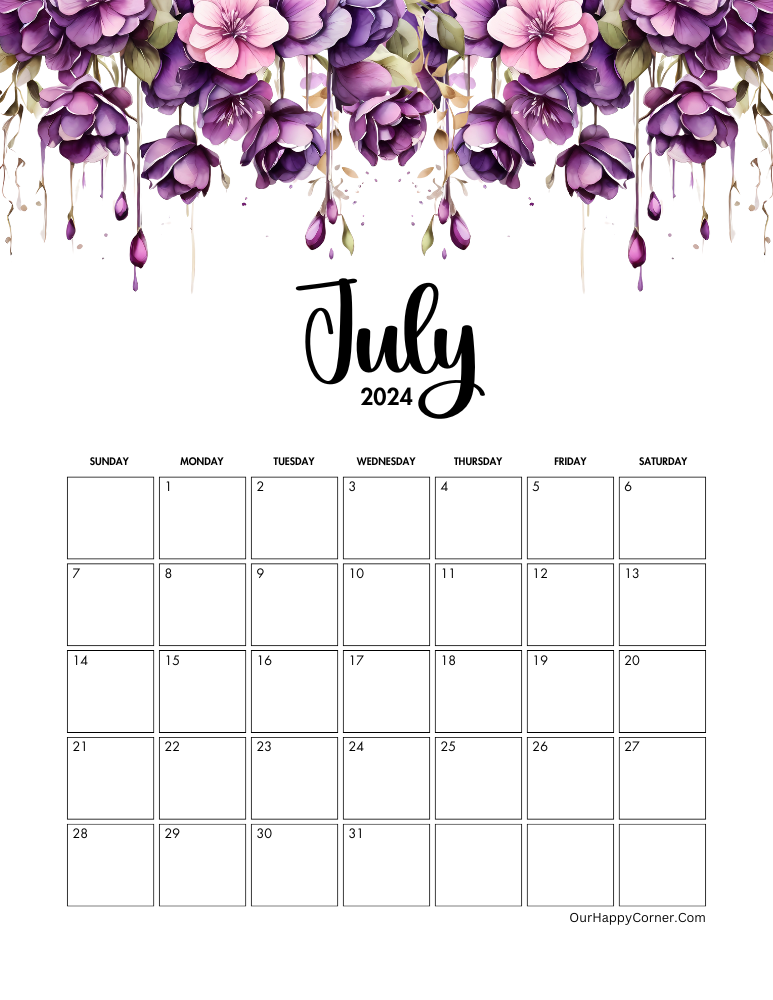 purple flowers calendar