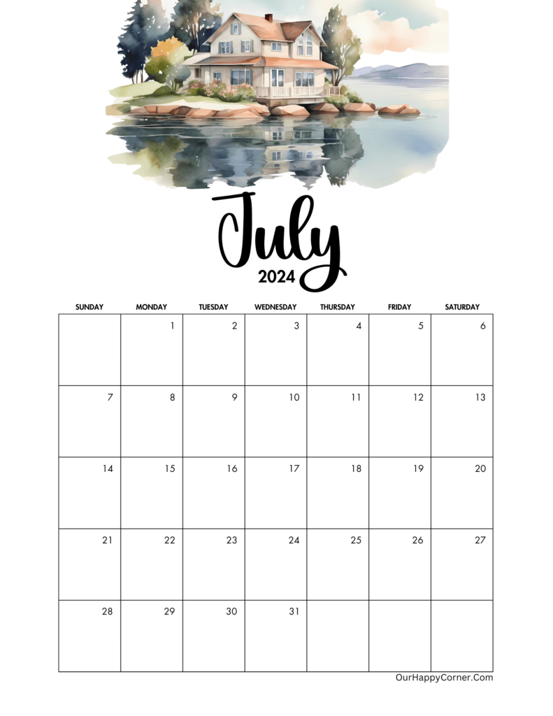 House by the lake watercolor design calendar
