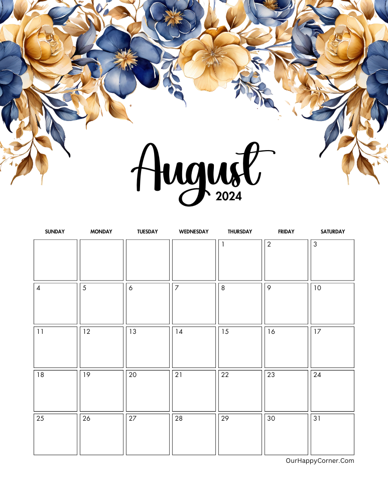 Floral August 2024 Calendar 