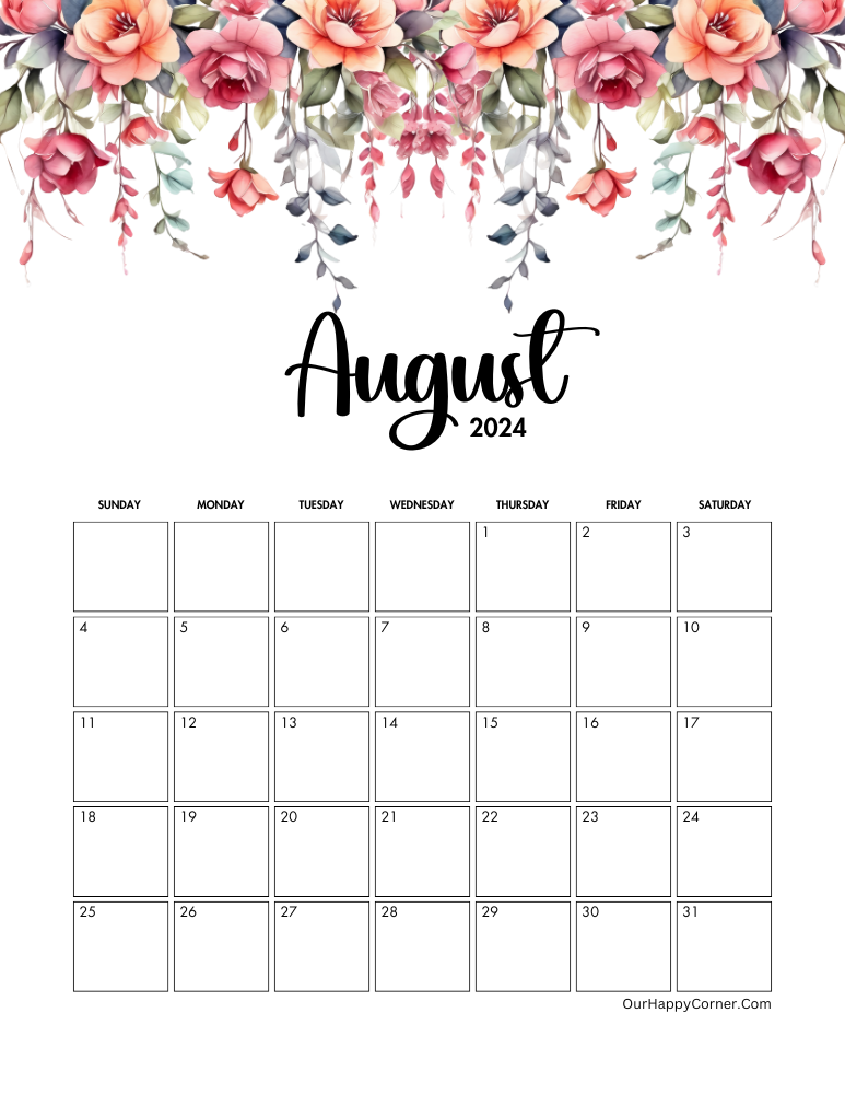 Floral August calendar 2024