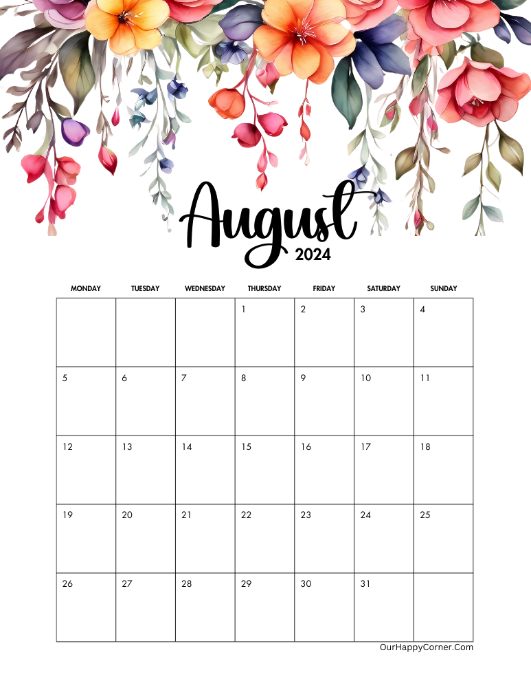 Floral Calendars 2024 Monday Start
