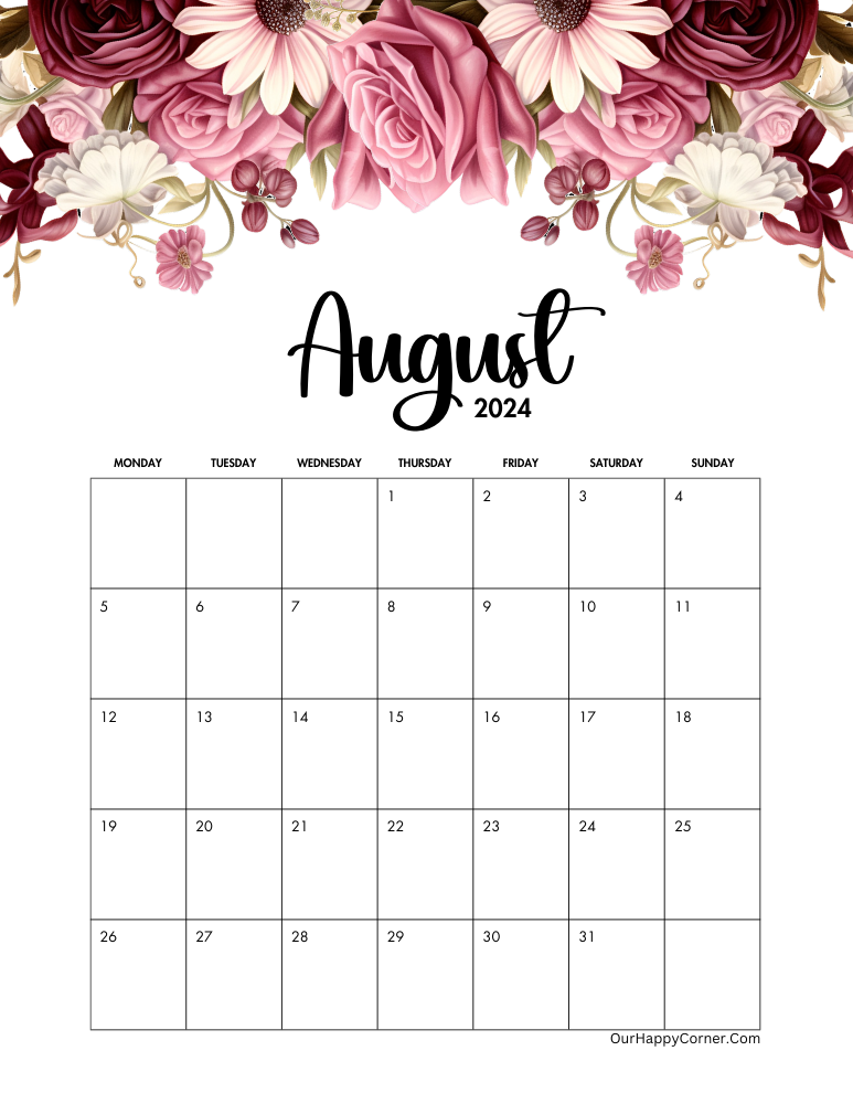 Floral 2024 Calendars Monday Start