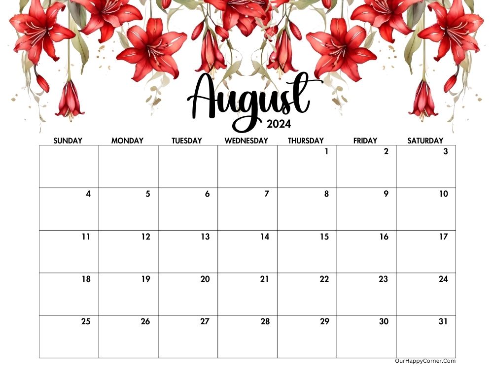 Floral Calender for the month of August