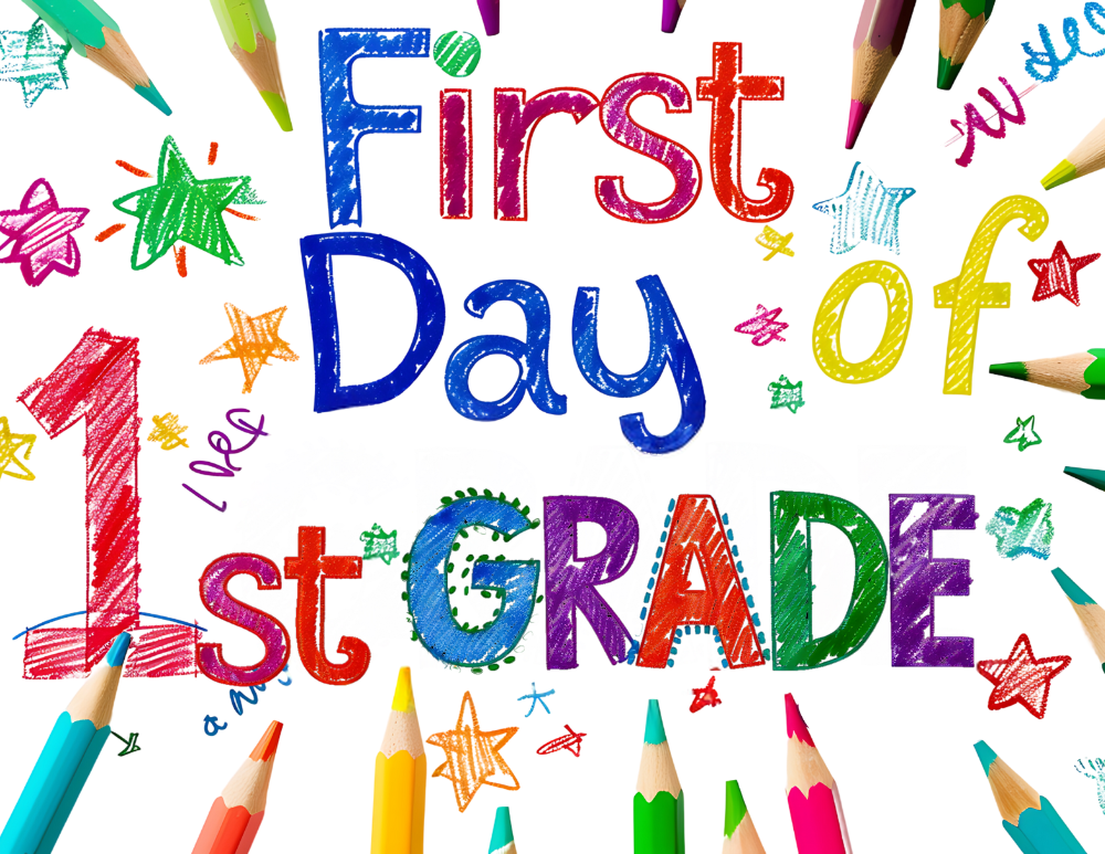 Colorful First Day of School Sign Written with  Wax Crayons