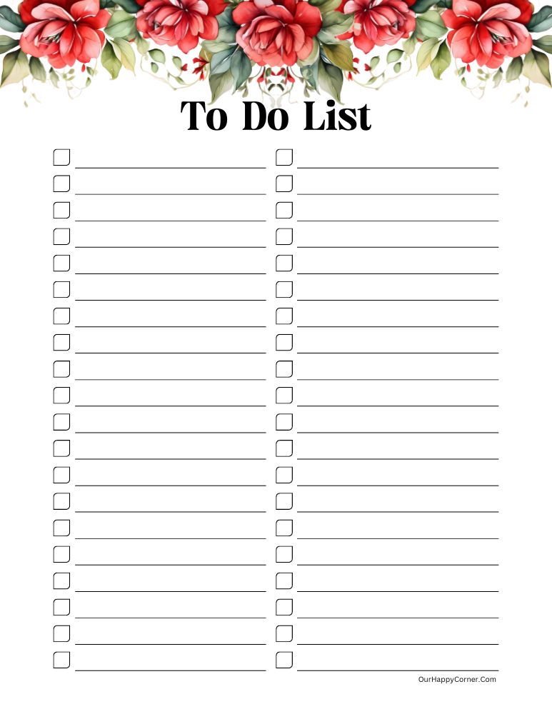 Red floral daily task checklist