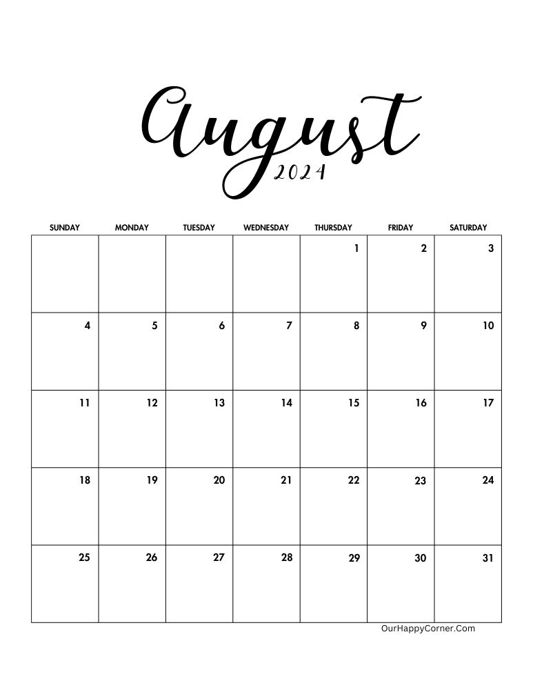 August 2024 Minimalist Calendar