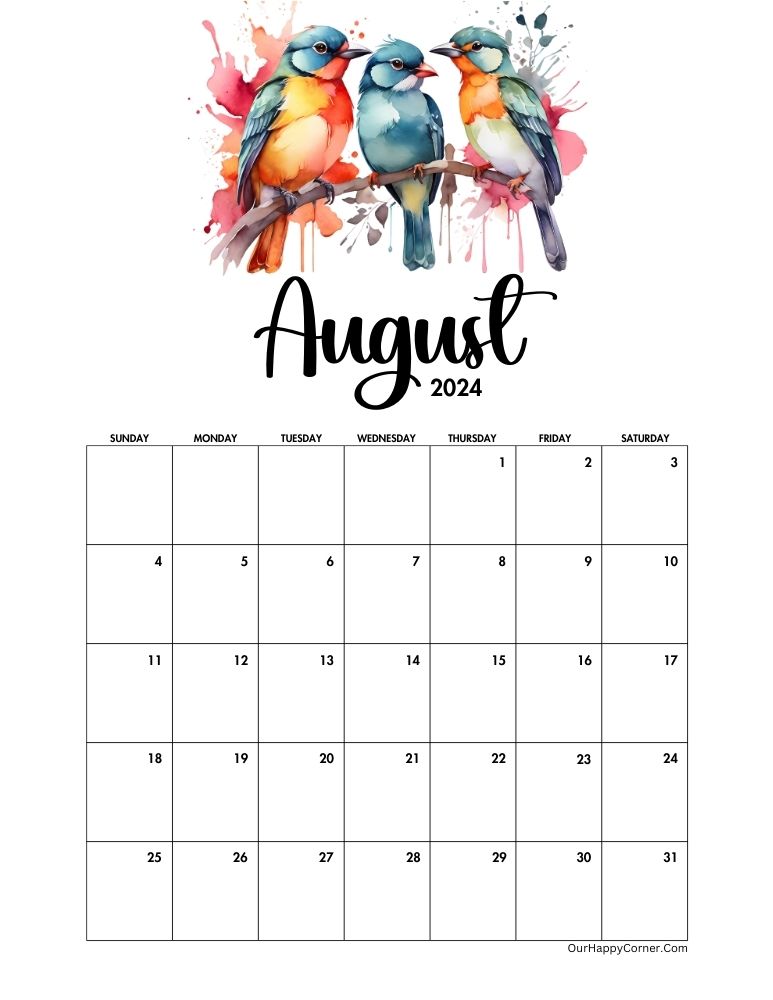 Aesthetic August 2024 Calendar 