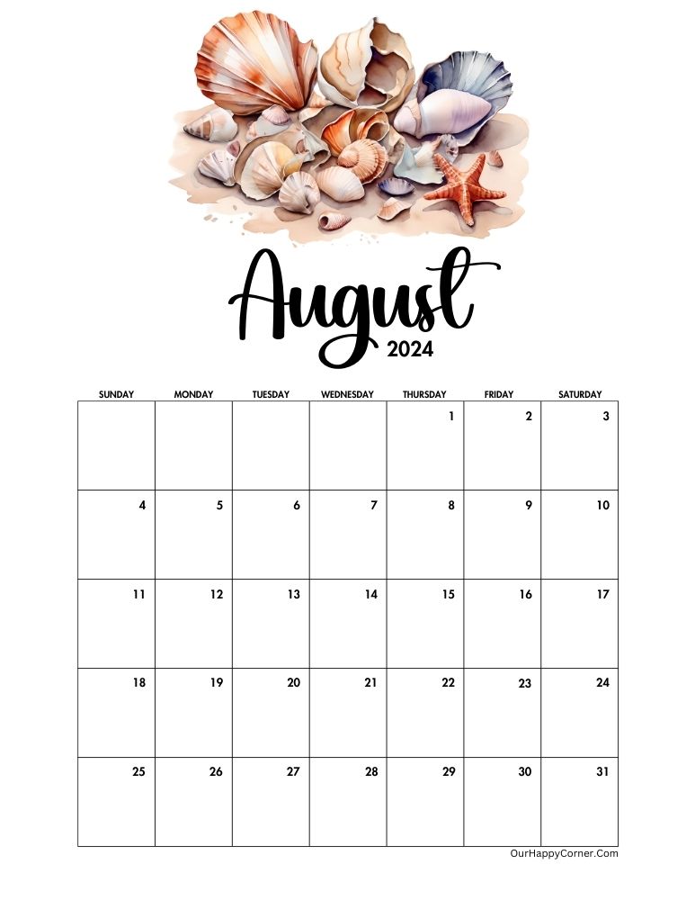 2024Free watercolor calendar August