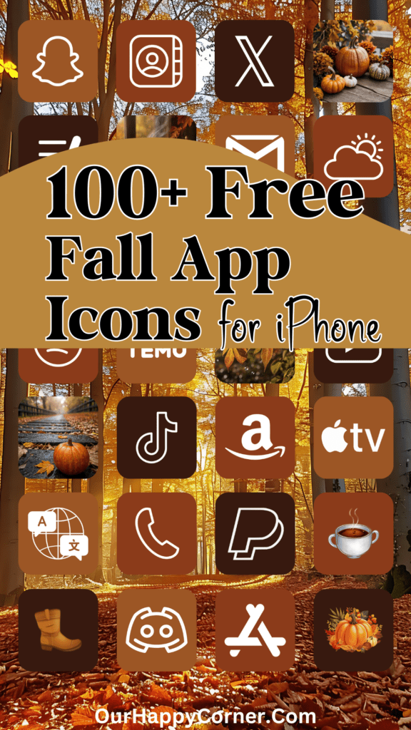 100 Fall app icons in three shades of brown