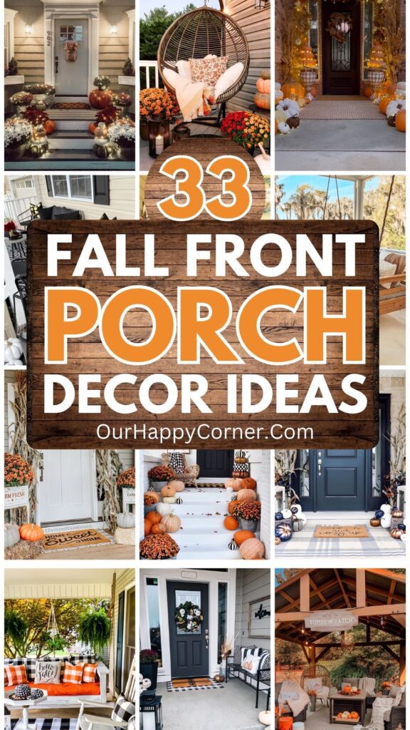 Fall front porch decor ideas in frames showcasing different designs.