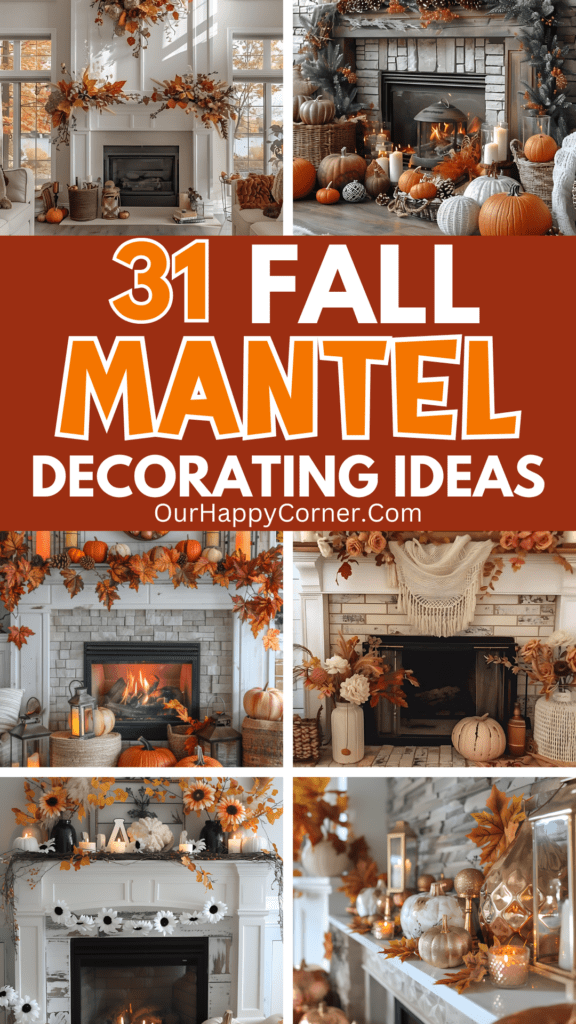 Fall Mantel Decorating Ideas in different autumn colors