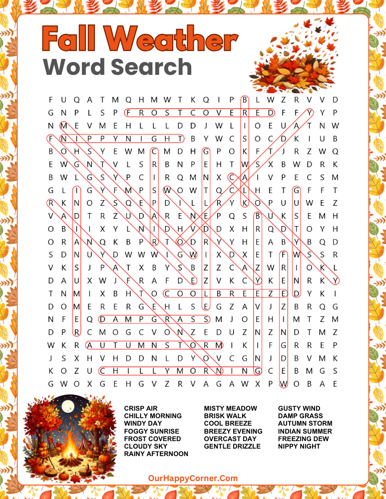 Fall Word Search Weather Anwer Key