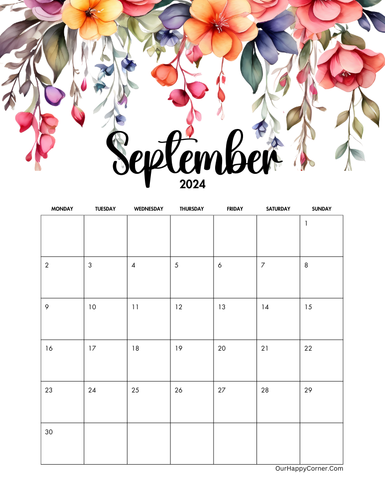 Floral September calendar