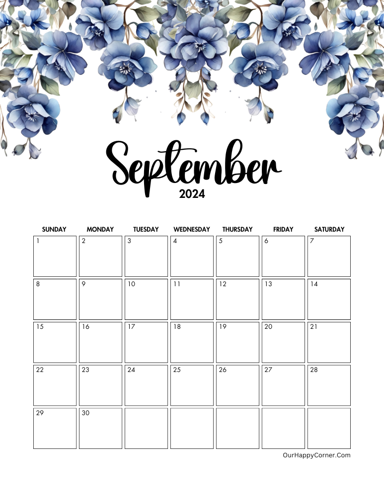 Blue floral calendar