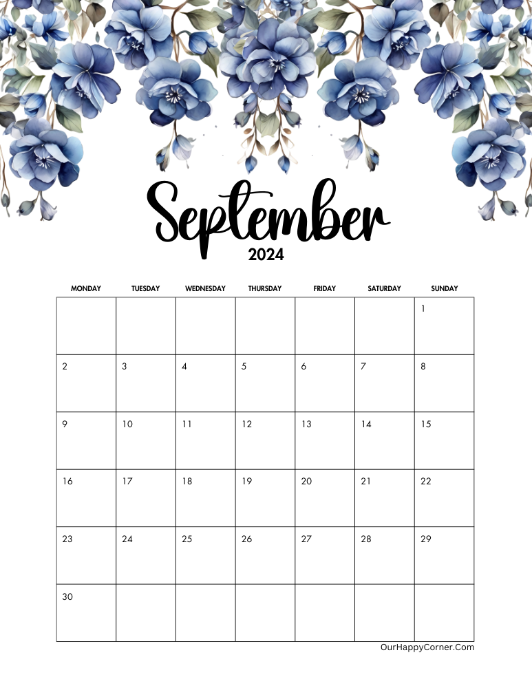 Blue floral calendar