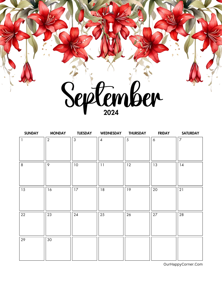 Red floral calendar