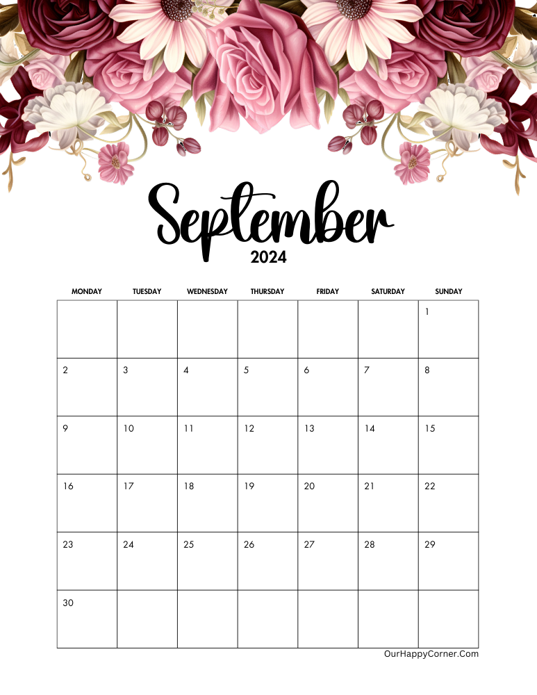 Floral September Calendar 2024