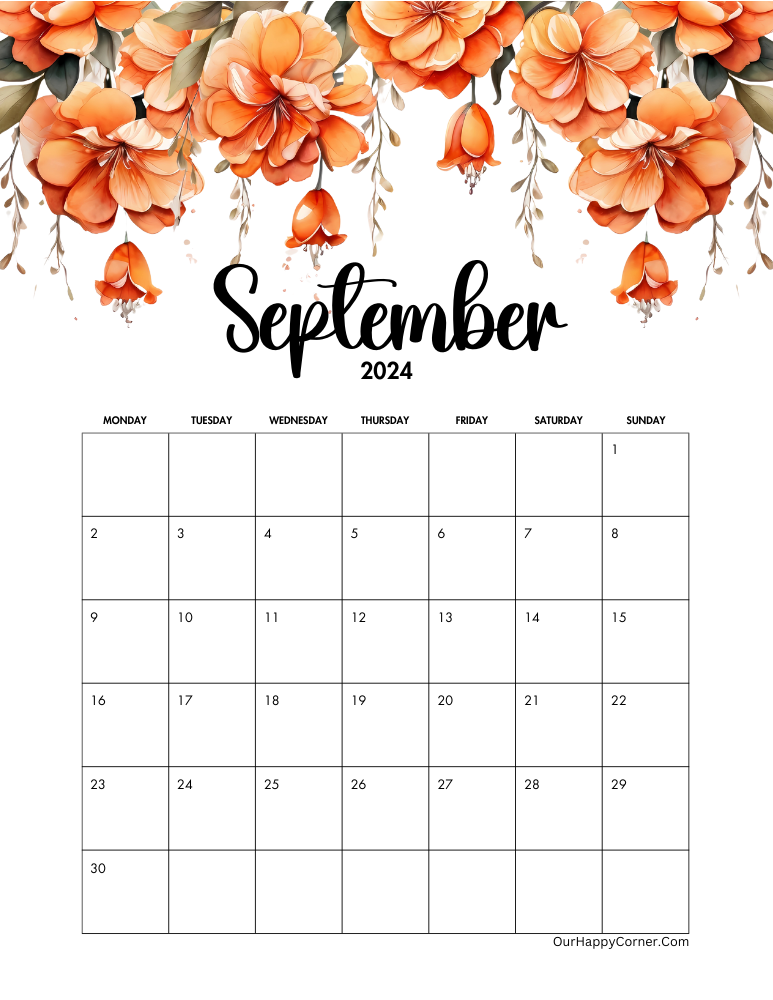 Orange floral calendar