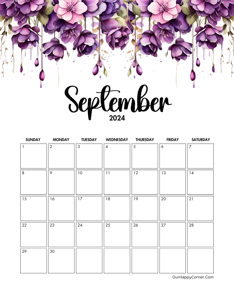 Floral purple calendar