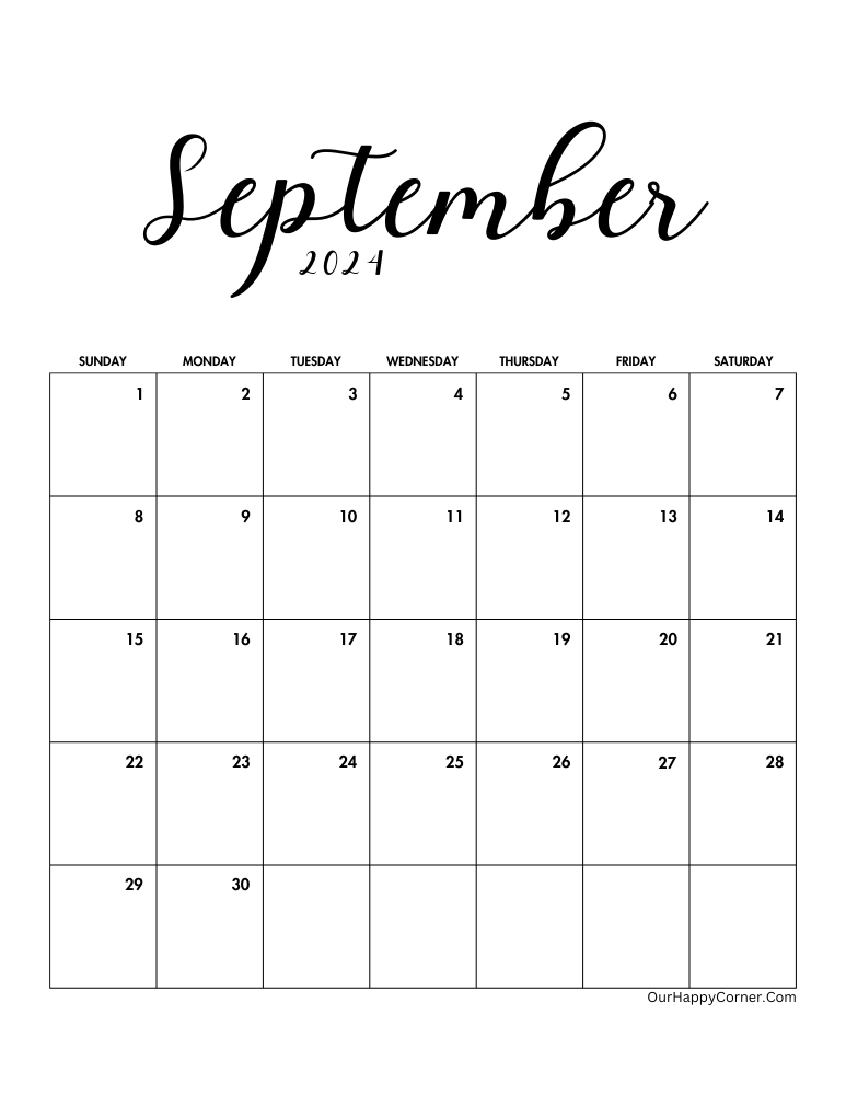 September minimalist calendar 2024