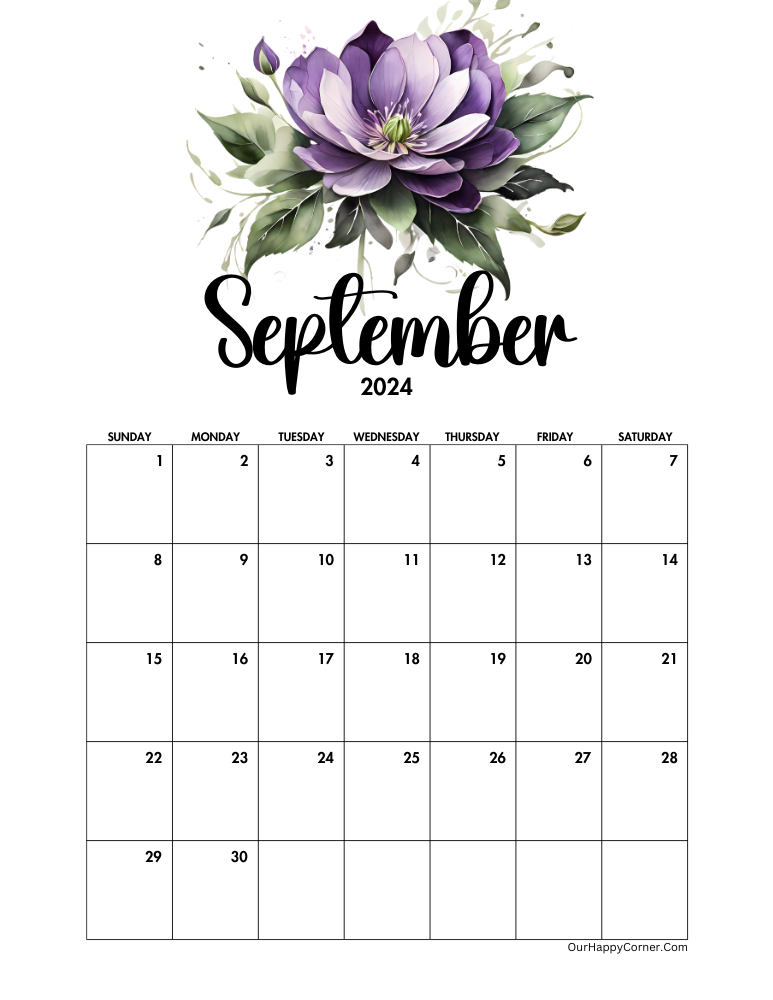 September 2024 watecolor calendar