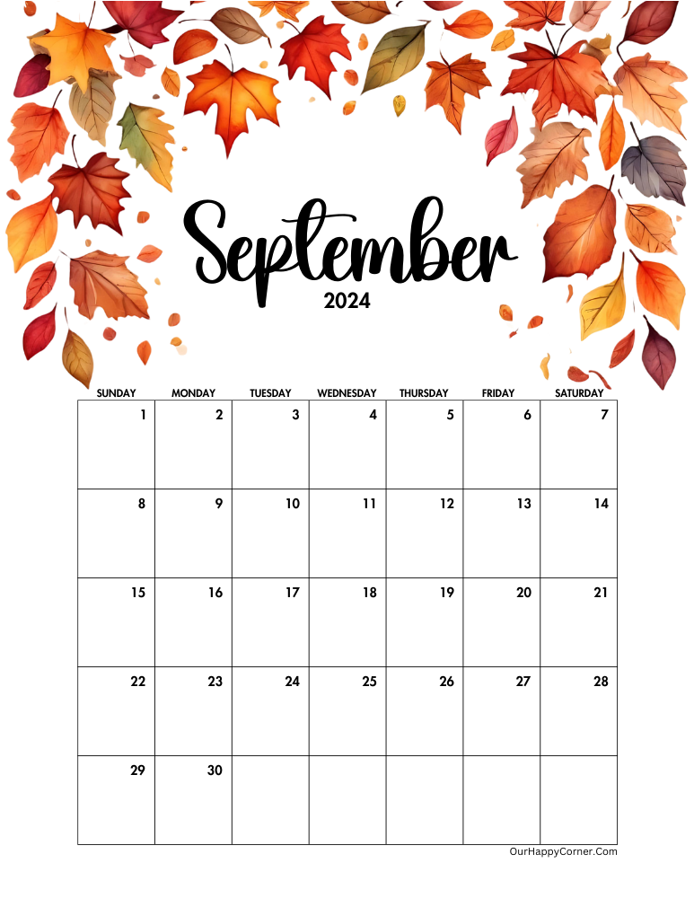 Autumn leaves calendar September