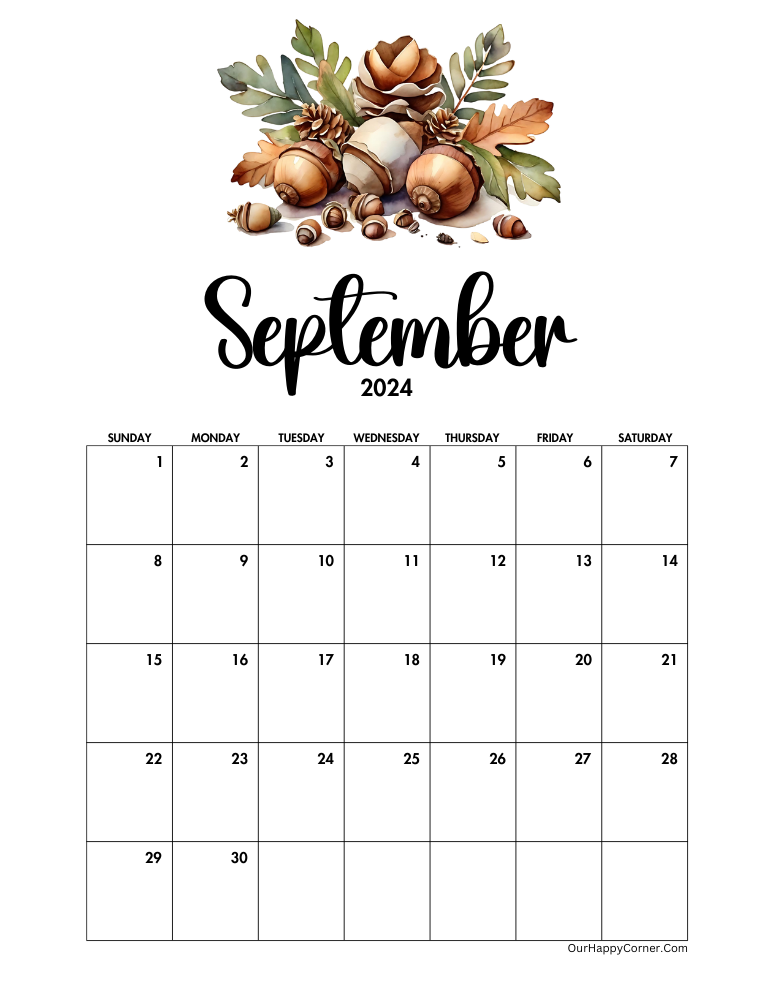 Acorns and pine cones decorated calendar