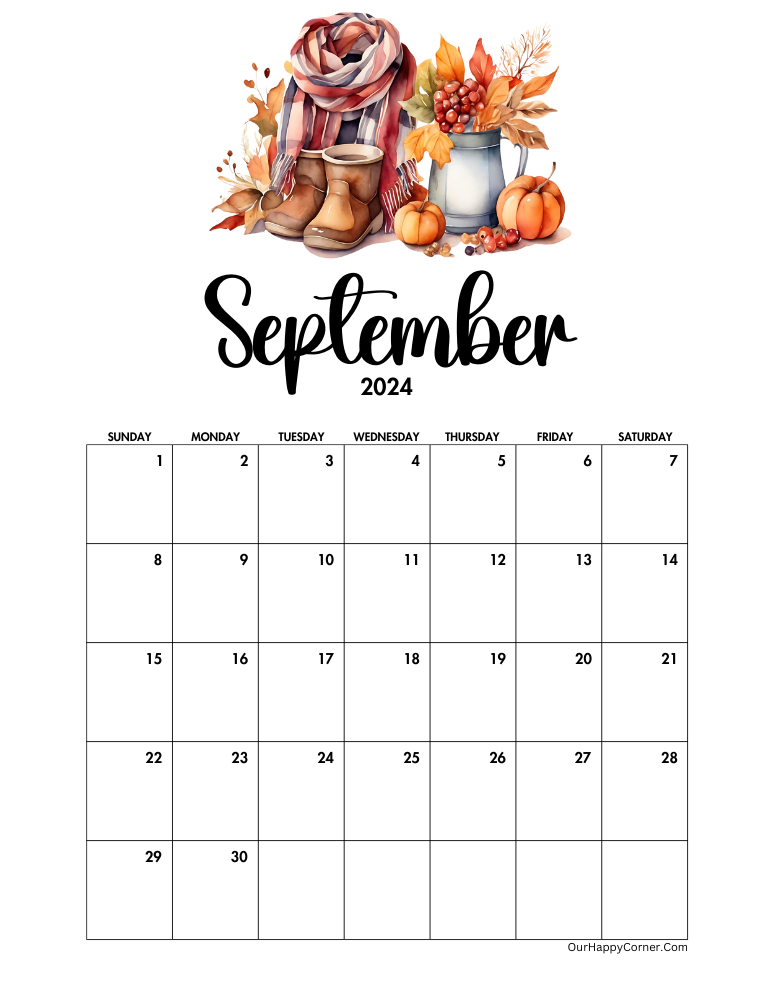 warm autumn clothes, pumpkins and leaves decorated calendar