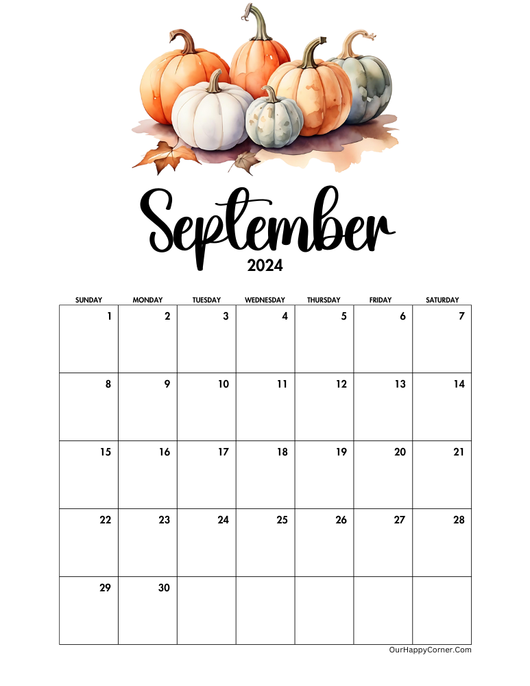 Different sizes and colors pumpkins decorated calendar