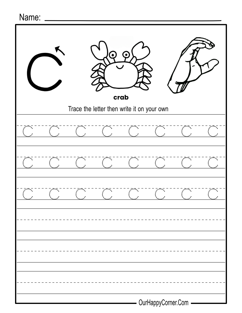 Alphabet tracing Worksheets letter c lowercase