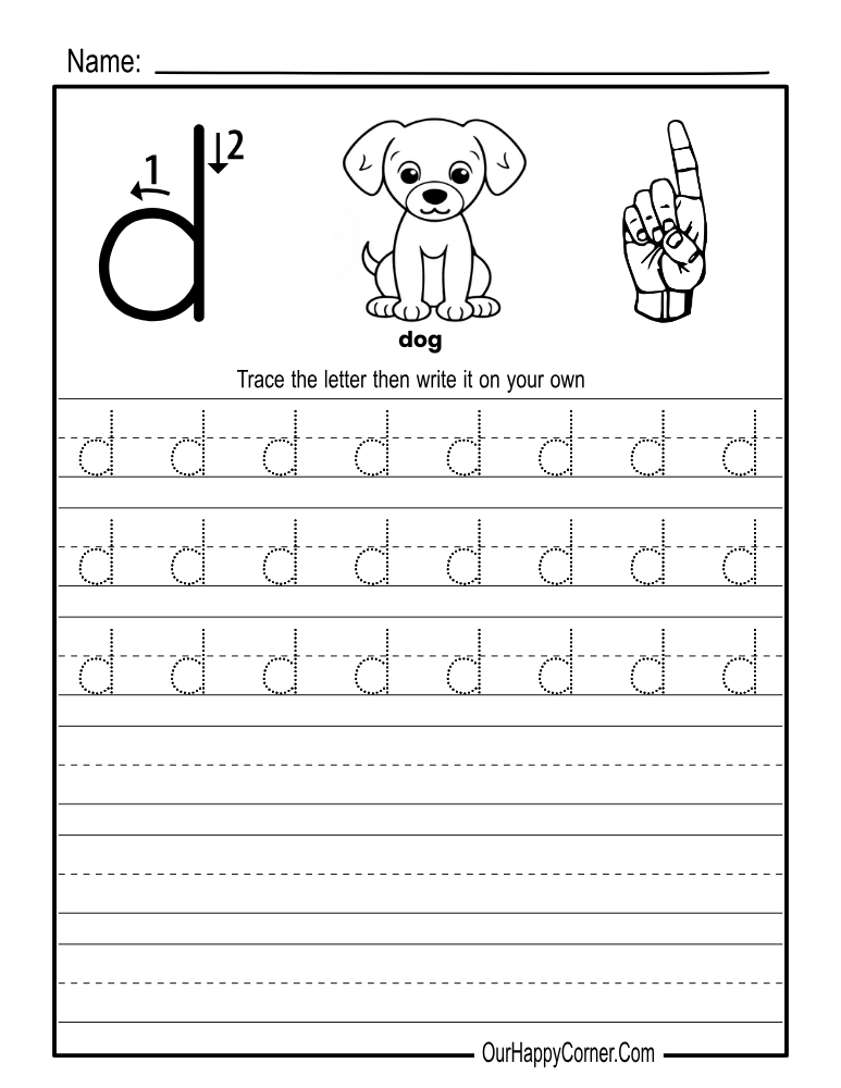 Alphabet tracing Worksheets letter d lowercase