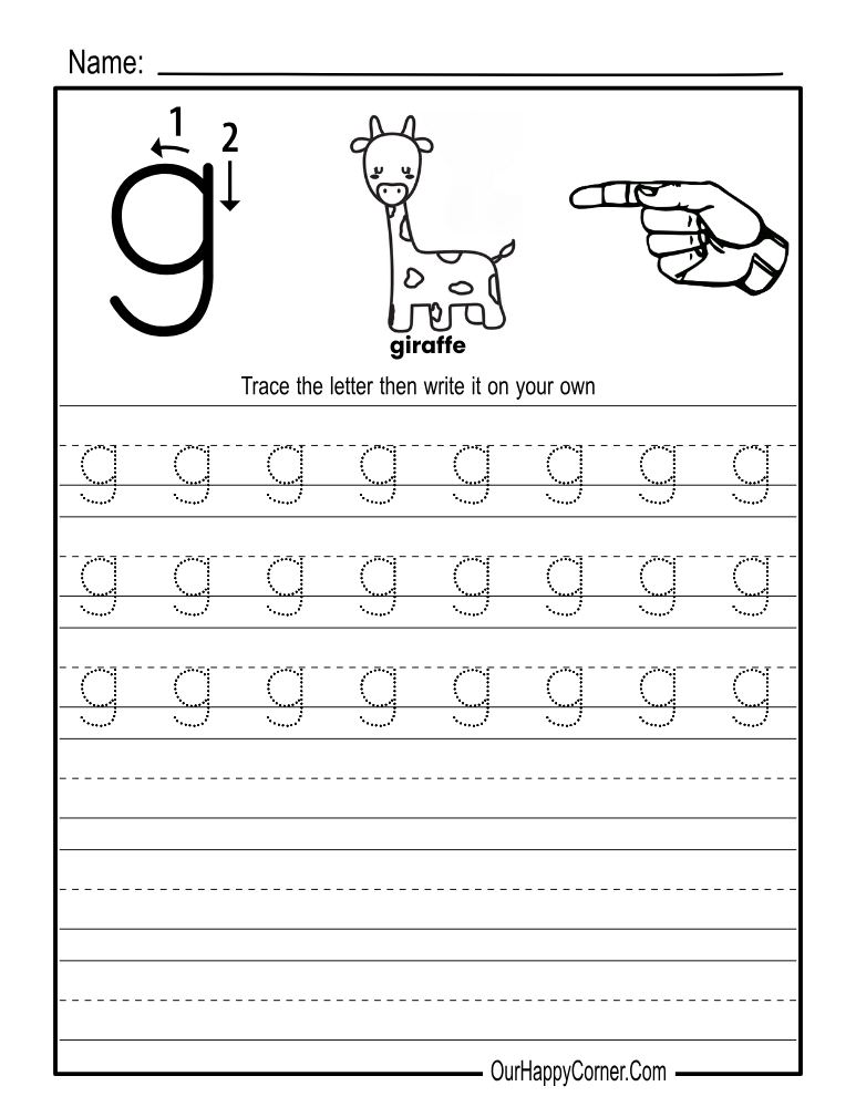 Alphabet tracing Worksheets letter g lowercase