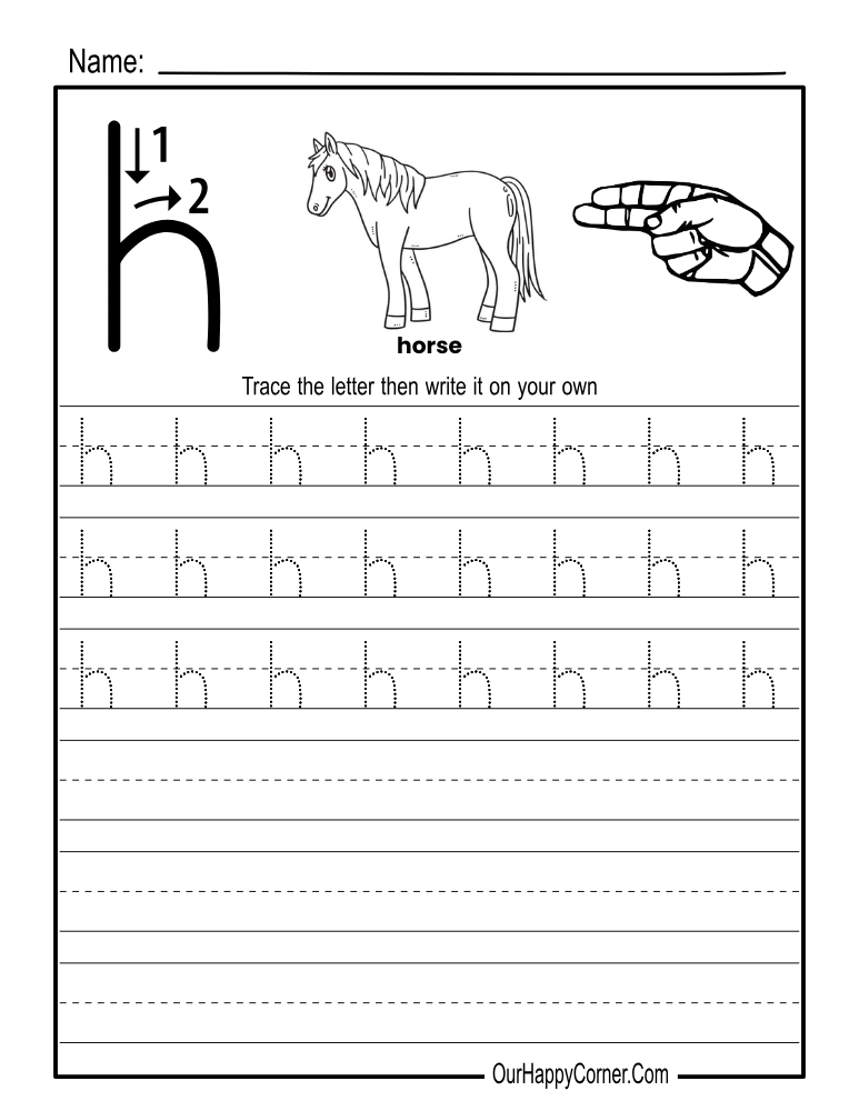 Alphabet tracing Worksheets lowercase letter h