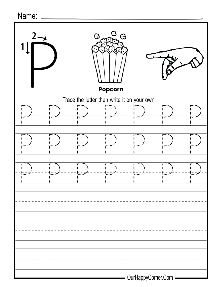 Alphabet tracing Worksheets letter P print