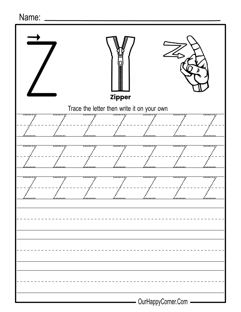 Alphabet tracing Worksheets letter Z