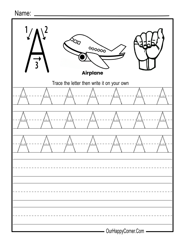 Alphabet tracing Worksheets Letter A 