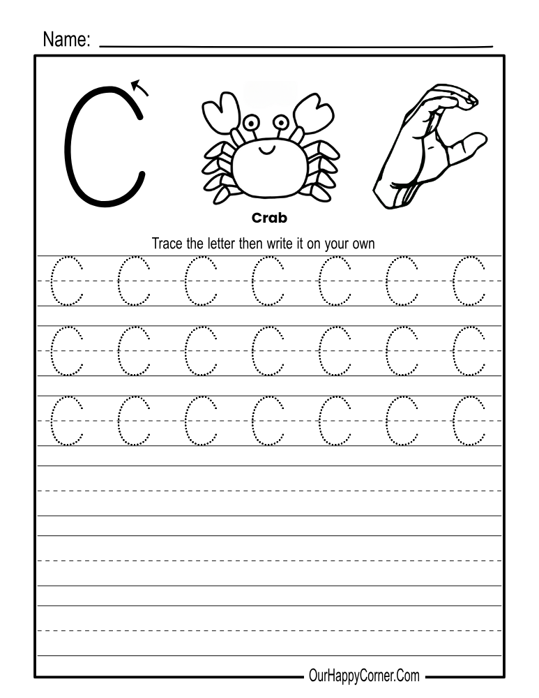 Alphabet tracing Worksheets Letter C Print