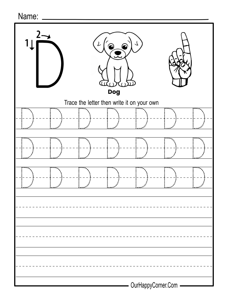 Alphabet tracing Worksheets Letter D Print