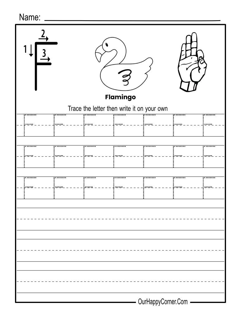 Alphabet tracing Worksheets Letter F Print