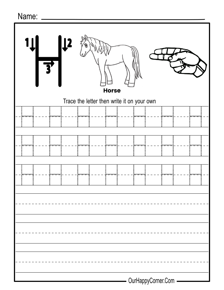 Alphabet tracing Worksheets alphabet uppercase letter h