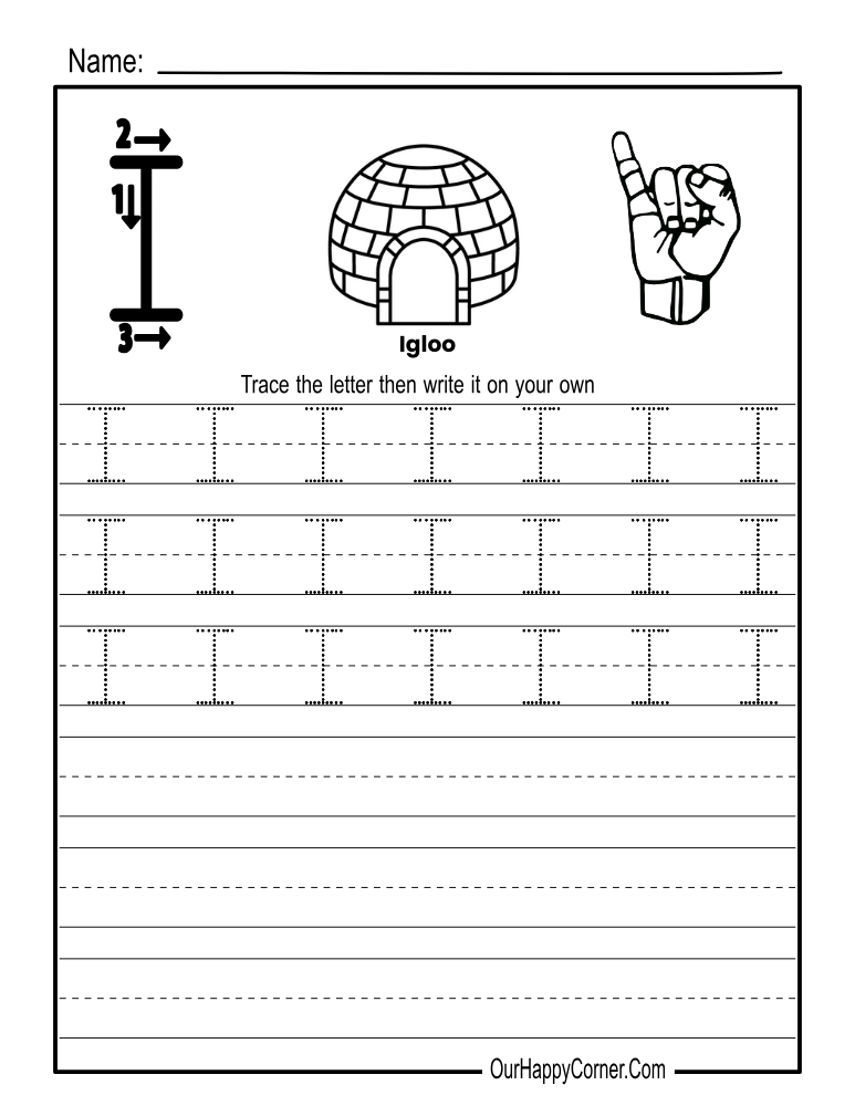 Alphabet tracing Worksheets Letter I capital print