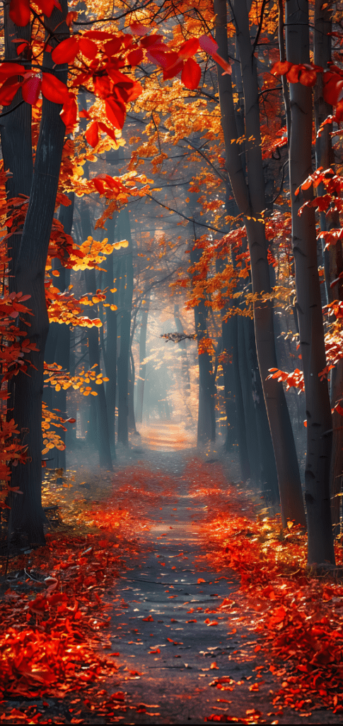 forest during autumn showing red and golden yellow leaves