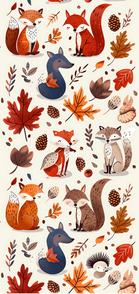 fall wallpapers squirrel and leaves pattern