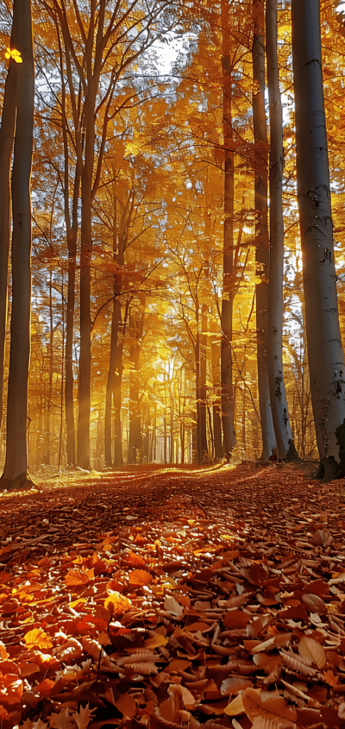 sunrise during autumn in a forest