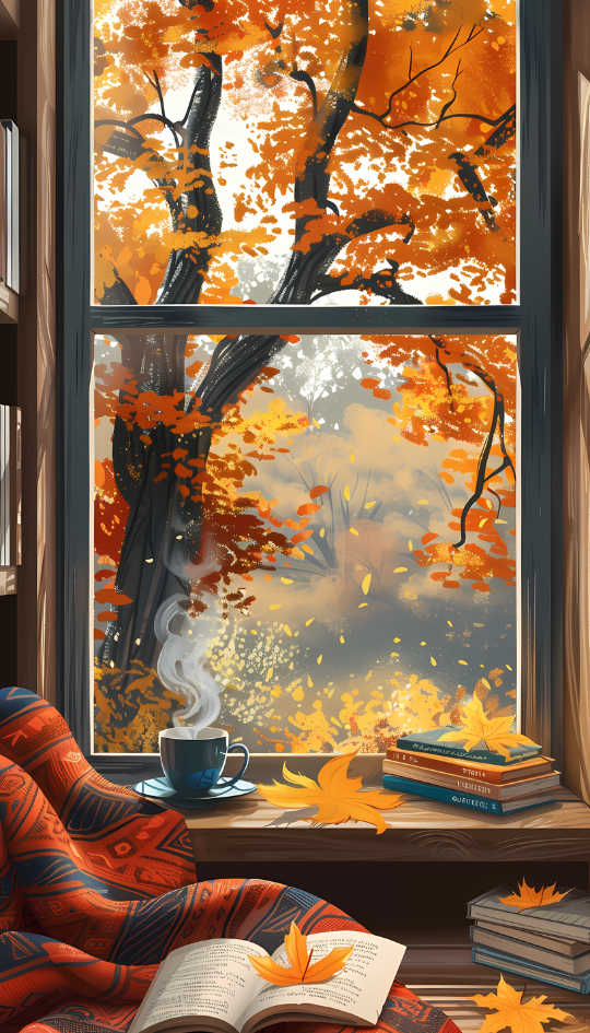 coffee by the window during autumn