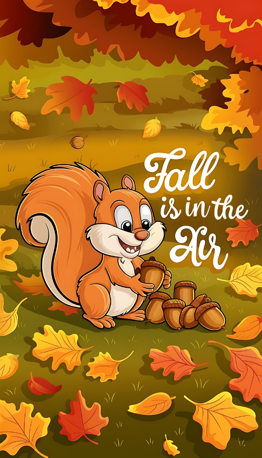 Fall is in the air wallpaper of squirrel holding acorn