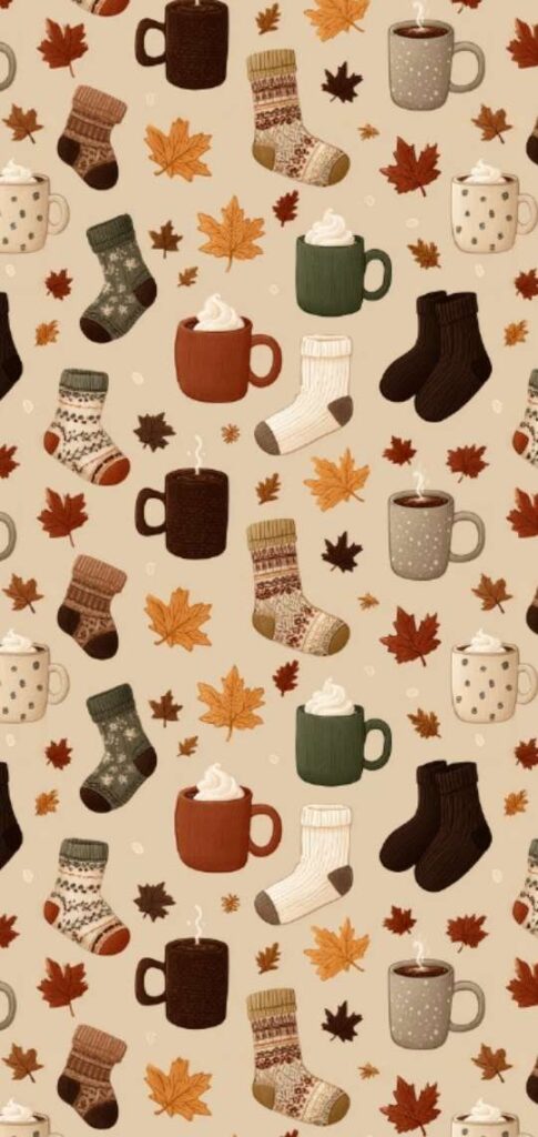 Line-drawn fall clothes and boots on beige background.