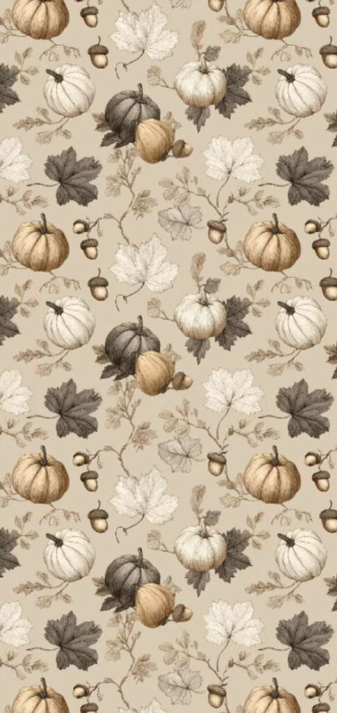 Vintage pumpkin and leaf pattern with earthy autumn tones.